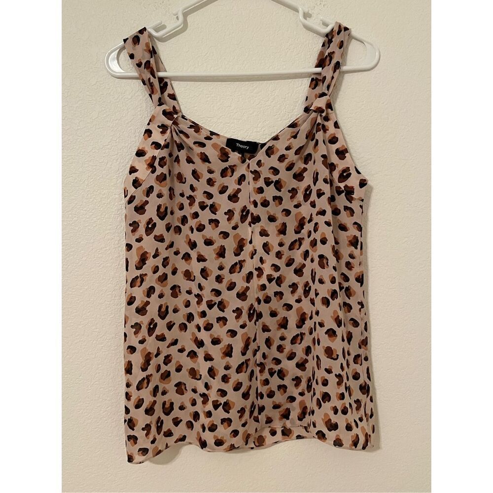 NWT Theory Leopard Print Cowl Neck Tank Top - Cream, Black & Brown